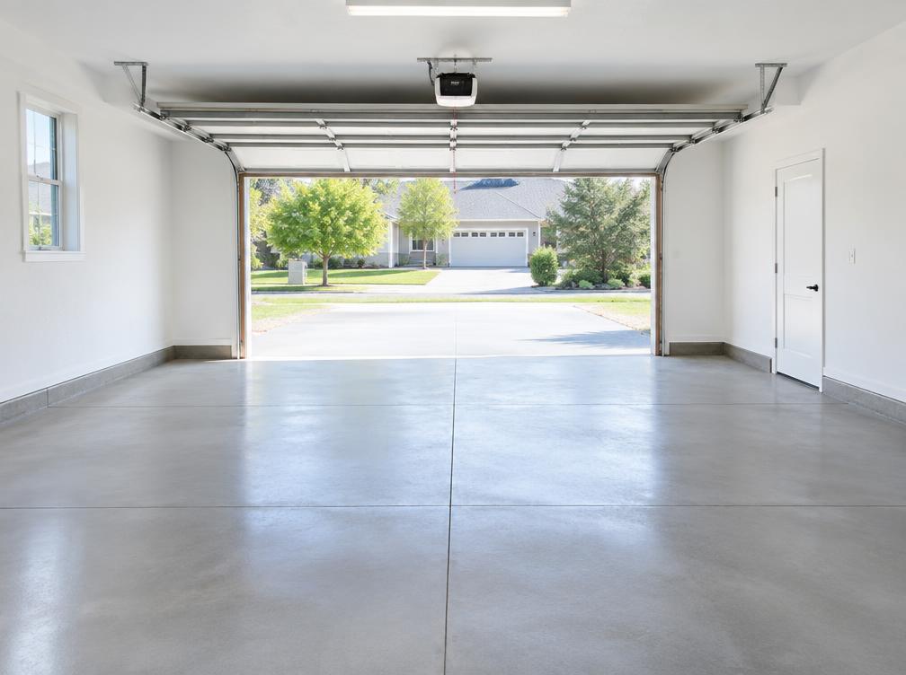 The same garage empty with a clean swept floor