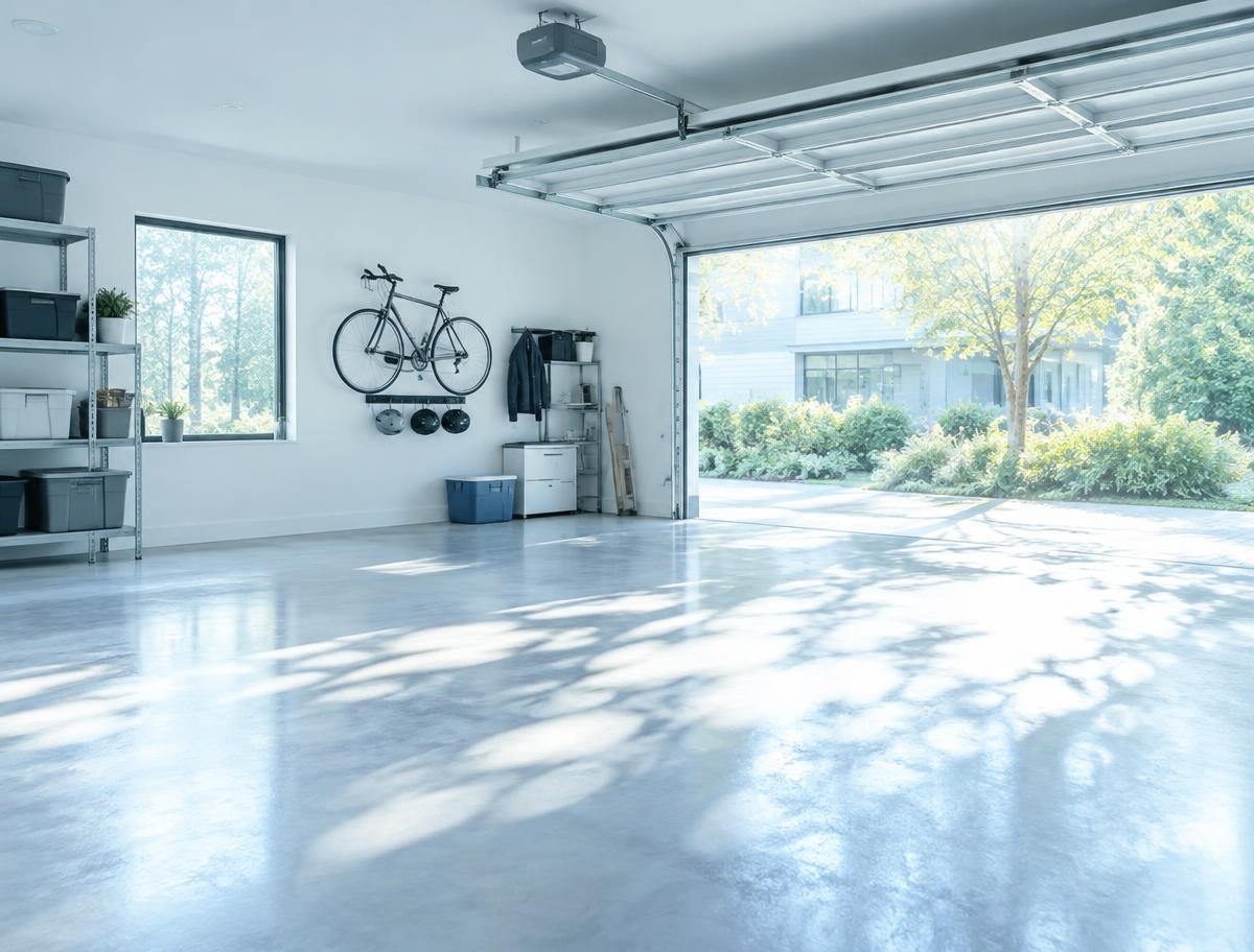 Bright, clean garage with an open floor after a full cleanout